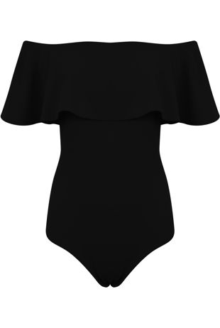 Black Bardot Frill Bodysuit