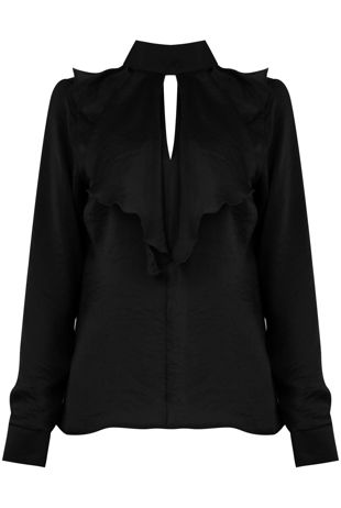 High Neck Ruffle Front Top