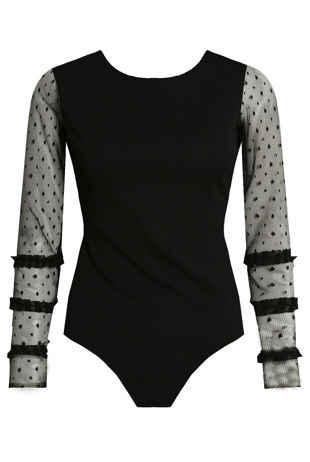 Black Open Back Netted Sleeve Bodysuit 