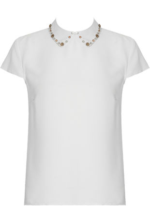 White Collared Stone Back Button Up Blouse