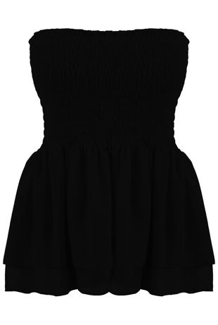Black Bandeau Shirred Swing Top