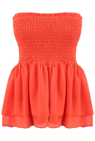 Orange Bandeau Shirred Swing Top