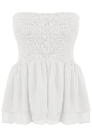 White Bandeau Shirred Swing Top