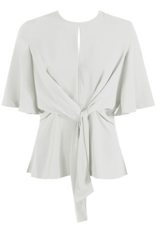  White Front Tie Up Wing Sleeve Blouse