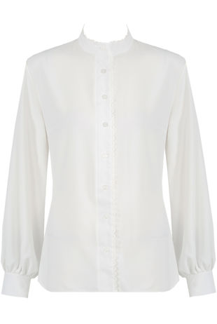 White Lace Trim Long Sleeve High Neck Shirt