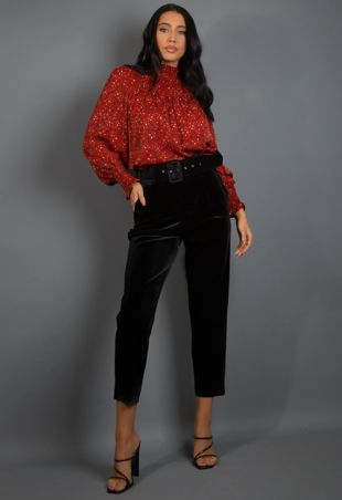 Red Leopard Print High Neck Top