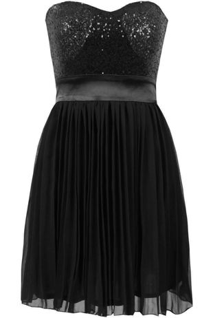 Black Sequin Bodice Pleated Skirt Party Dress