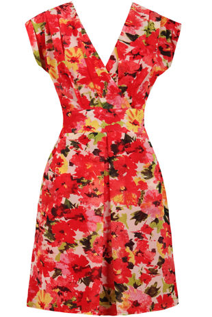Tropical Flower Print Halter Neck Fit and Flare Dress-Copy