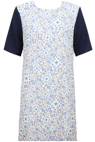 Navy With Contrast Flower Detail Back Zip Up Shift Dress