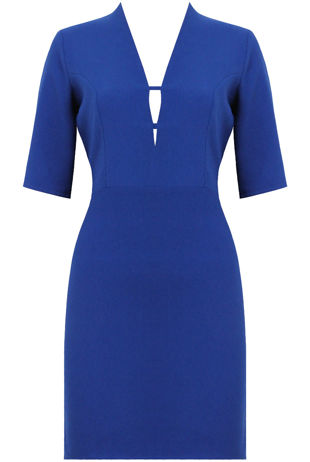 Royal Plunge Neck Crepe Shift Dress
