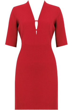 Wine Plunge Neck Crepe Shift Dress