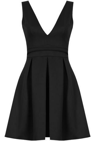 Black Plunge Cut Out Detail Skater Dress