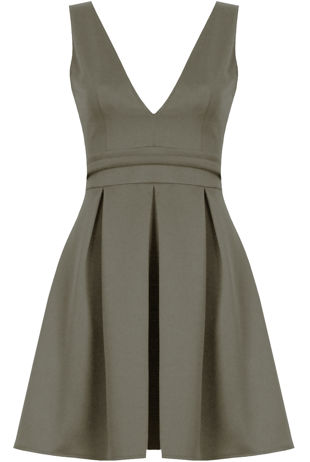 Khaki Plunge Cut Out Detail Skater Dress