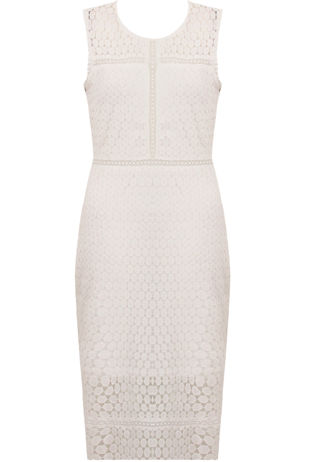 White Contrast Cut Work Lace Midi Dress