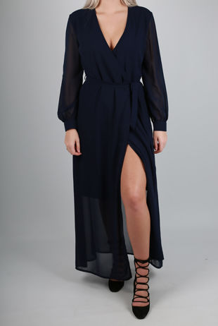 Black Cross Over Front Tie Up Maxi Dress