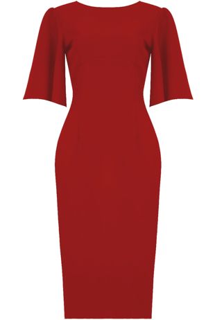 Red Batwing Sleeve Midi Dress