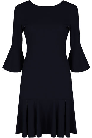 Navy Back Tie Up Pleated Shift Dress 
