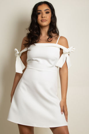 Cold Shoulder Skater Dress in White