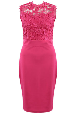 Crochet Lace Overlay Bodycon Dress in Fuchsia 