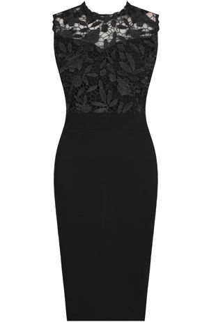 Crochet Lace Overlay Bodycon Dress in Black
