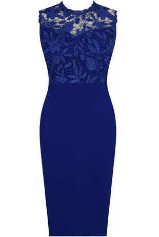 Crochet Lace Overlay Bodycon Dress in Royal Blue