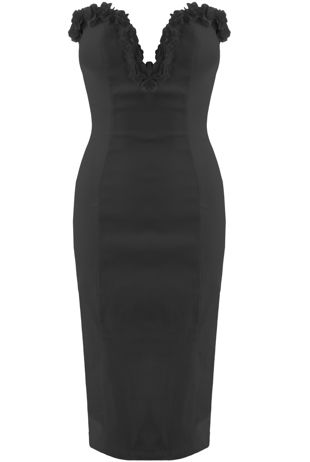 Black Petals Trim Bandeau Midi Dress
