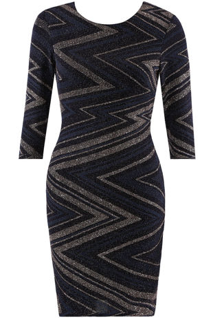 Lurex Zig Zag Cowl Back Dress in Black