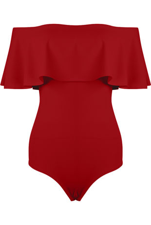 Red Bardot Frill Bodysuit