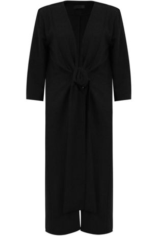 Black Crepe Tie Fastening Duster Coat