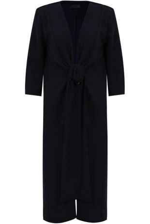 Navy Crepe Tie Fastening Duster Coat