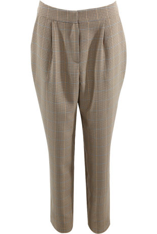 Beige Glen Plaid Pleated Tapered Trousers