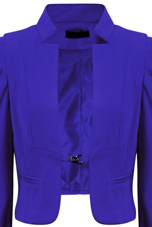 Royal Blue Puff Sleeve Hook Fastening Short Blazer 