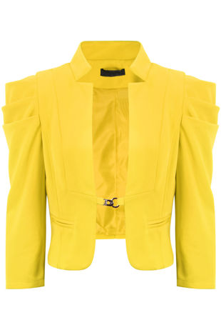 Yellow Puff Sleeve Hook Fastening Short Blazer