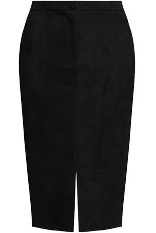 Suede Front Slit Button Up Midi Skirt 