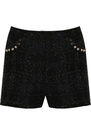 Black and Gold Foil Threaded Studded Shorts 