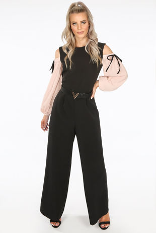 Chiffon Sleeve Tailored Jumpsuit In Black
