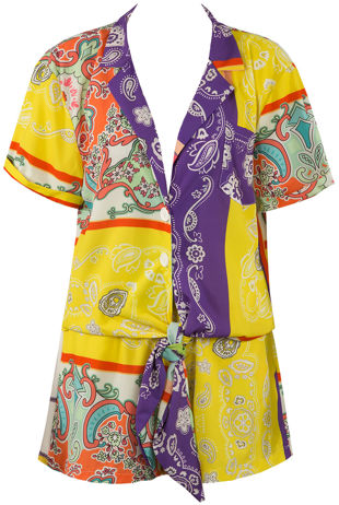 Yellow Scarf Print Knotted Shirt & Shorts Set