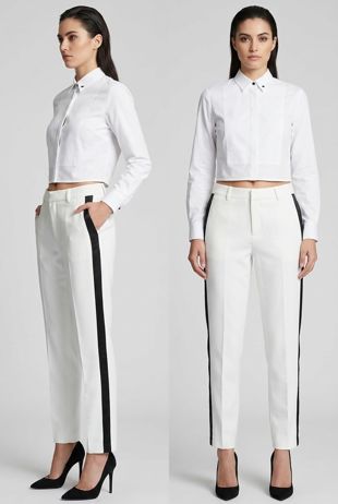 White Side Ribbon Trim Tailored Pants