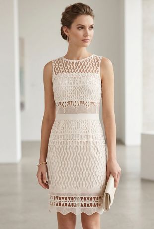 Crochet Cut Out Bodycon Dress With Sheer Panels In White