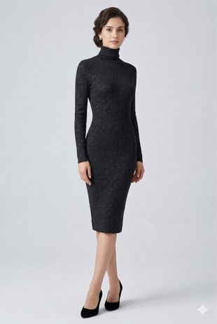 Silver Lurex Roll Neck Midi Dress
