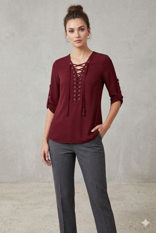 Wine Front Lace Tie Up Tops