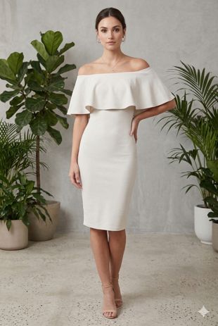 Off The Shoulder Frill Bodycon Dress In White