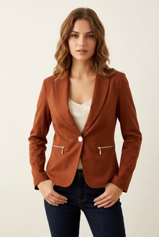 Brown Single Button Blazer
