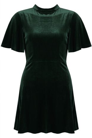 Dark Green Velvet Short Sleeves Shift Dress