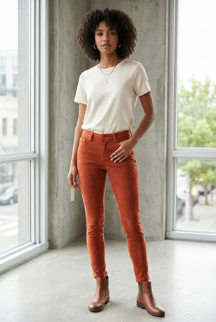 Faux Suede Jean in Rust