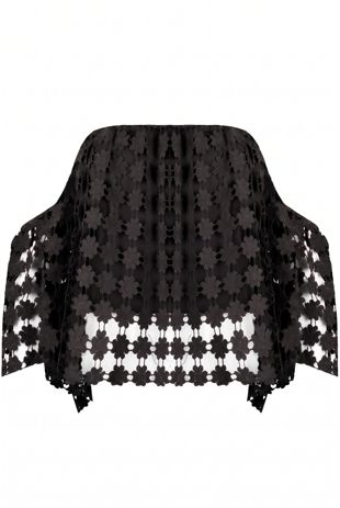 Black Crochet Overlay Off the Shoulder Crop Tops