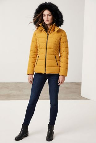 Black Fur Hood Yellow Parka Jacket