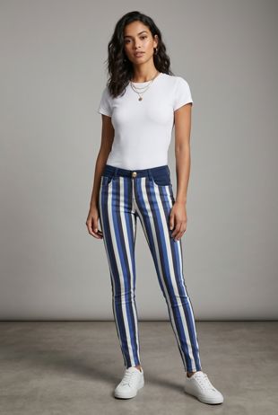 Blue Striped Skinny Jeans