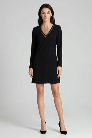 Black Netted Back Button Up Shift Dress