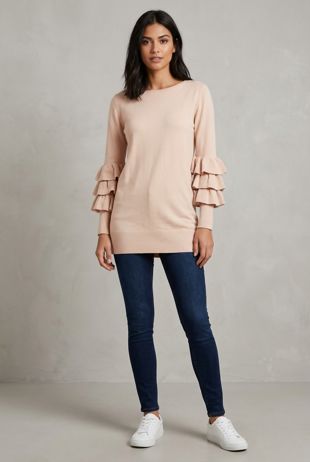 Rose Ribbed Layered Sleeve Longline Jumper